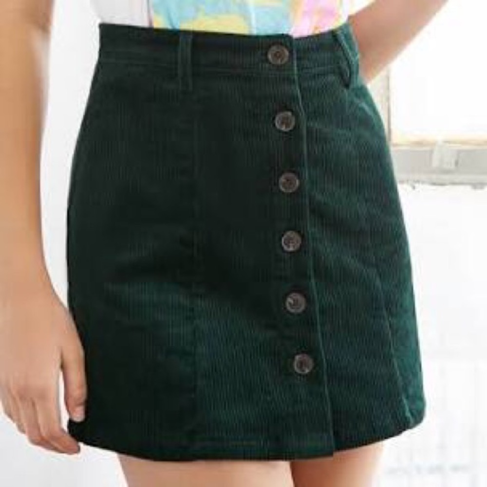 Green Corduroy High Waisted Button Up Skirt